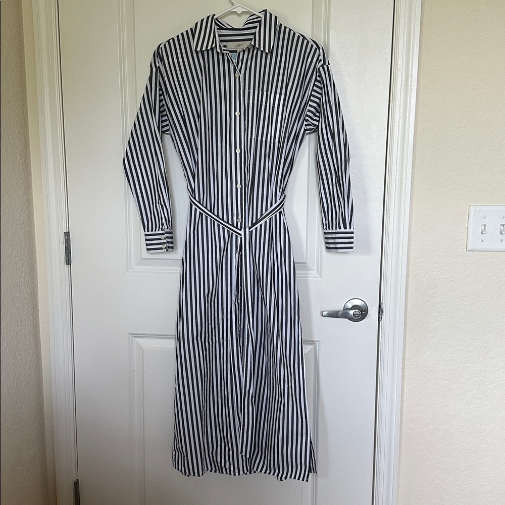 NWT LOFT Black and White Striped Shirt Dress